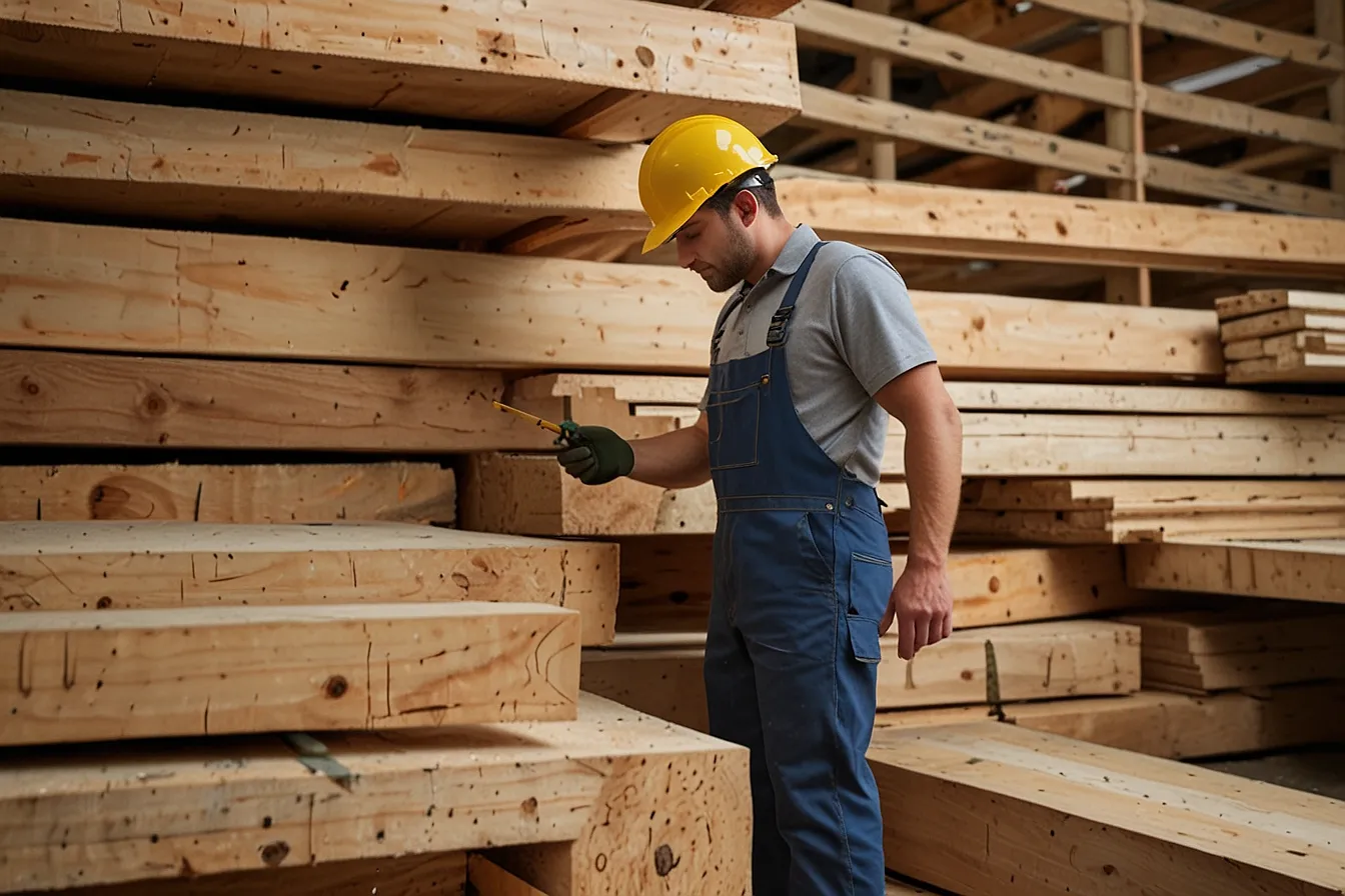 A person checkig quality of wood